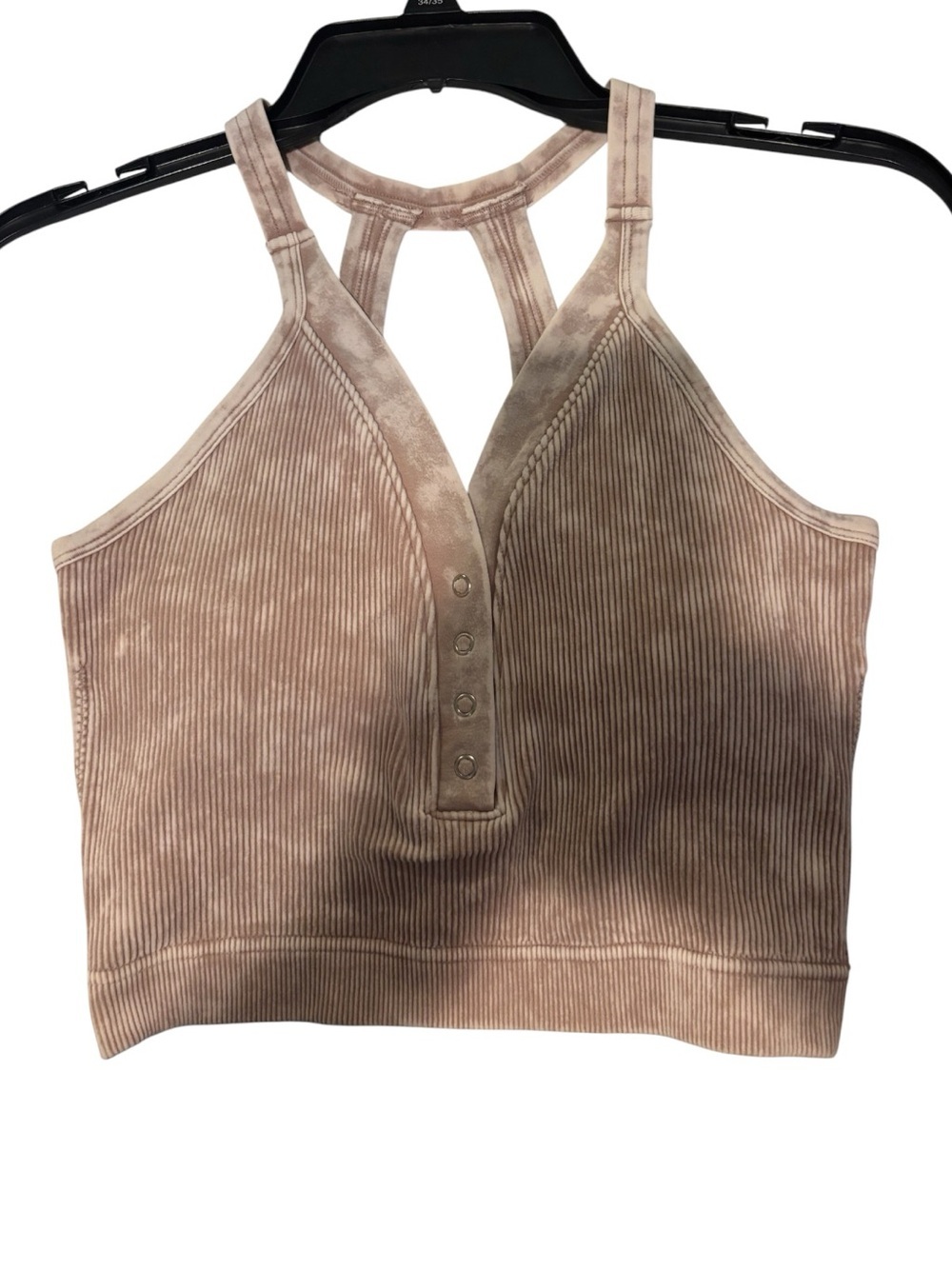 ZENANA Mineral Wash Ribbed Brami Crop Tank Taupe Beige Snap Front Racerback - Picture 2 of 4